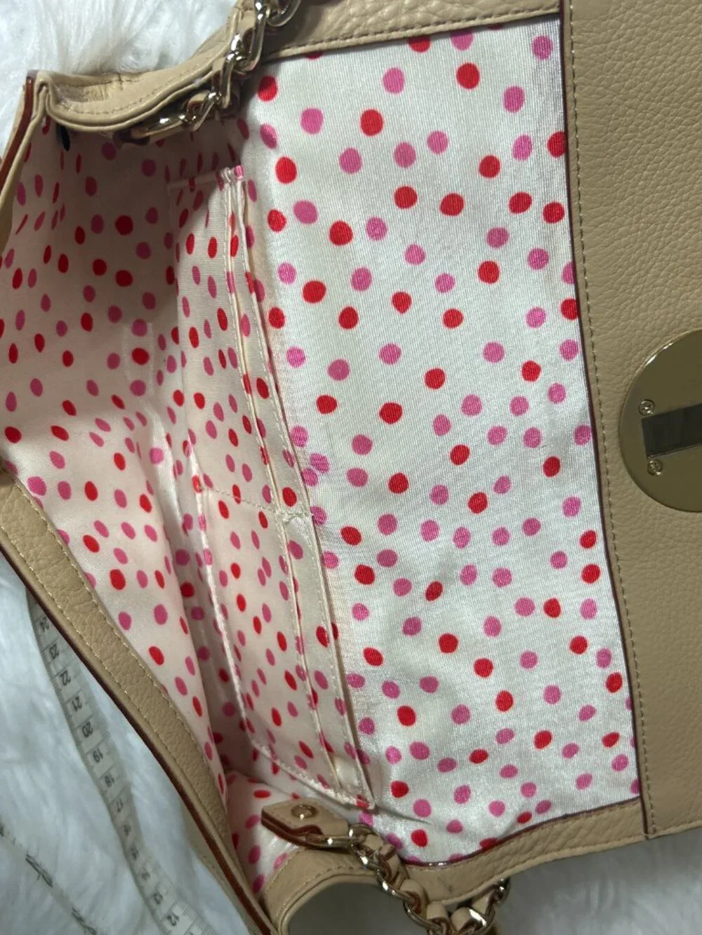 KATE SPADE tan nude soft leather Clutch Turnlock Leather Bag Purse with strap